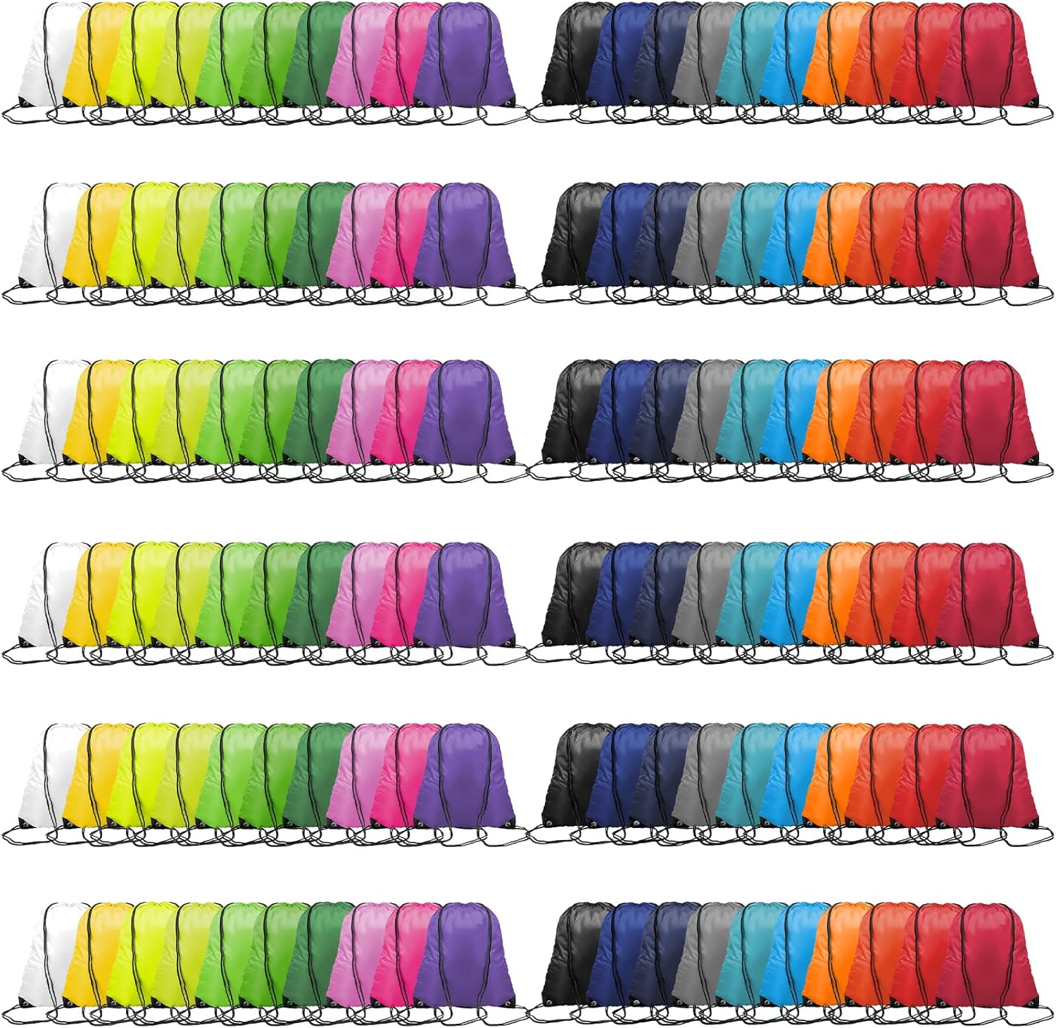 Skiennix 120pcs Drawstring Bags - Vibrant 20 Color Bulk Set for Gym & Travel | Durable and Lightweight