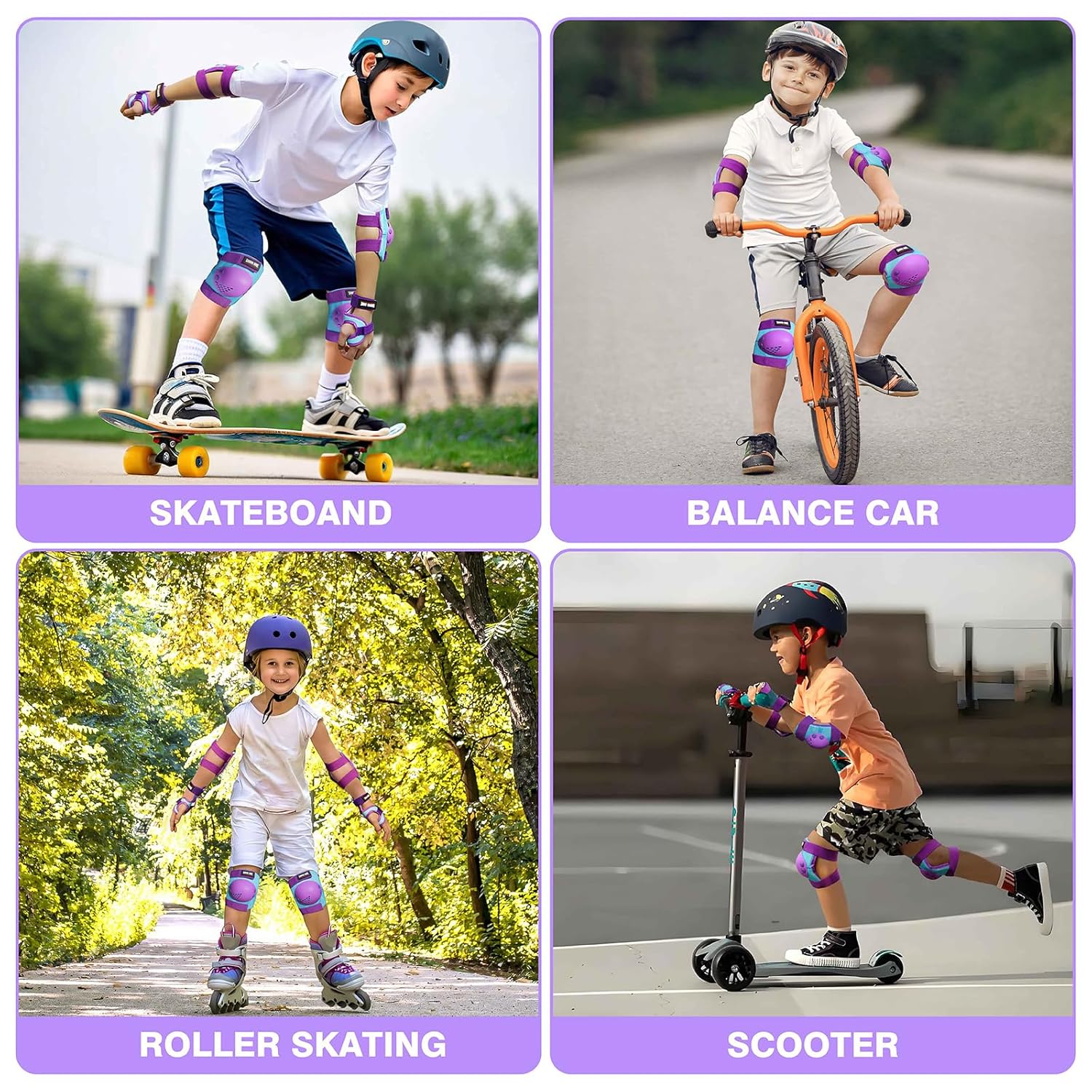 Skiennix Kids Protective Gear Set - Knee Pads, Elbow Pads & Wrist Guards | For Ages 3-15, Ideal for Roller Skating & Cycling