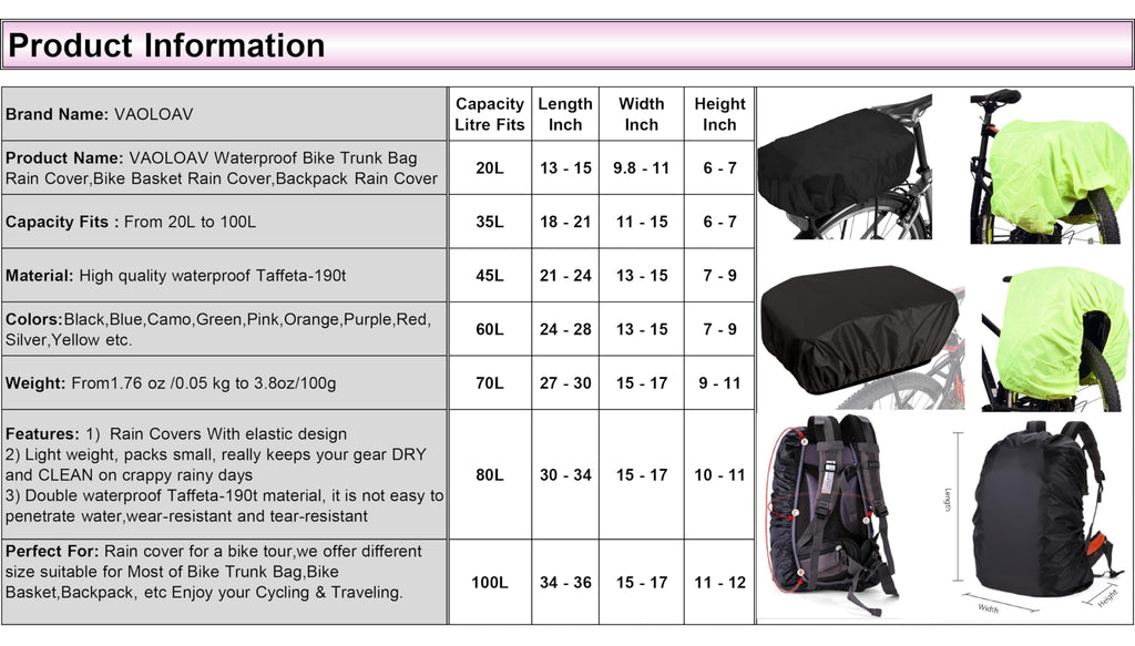 VAOLOAV 45L Bicycle Basket Waterproof Rain Cover with Reflective Strip Bicycle Rear Rack Rain Cover Black