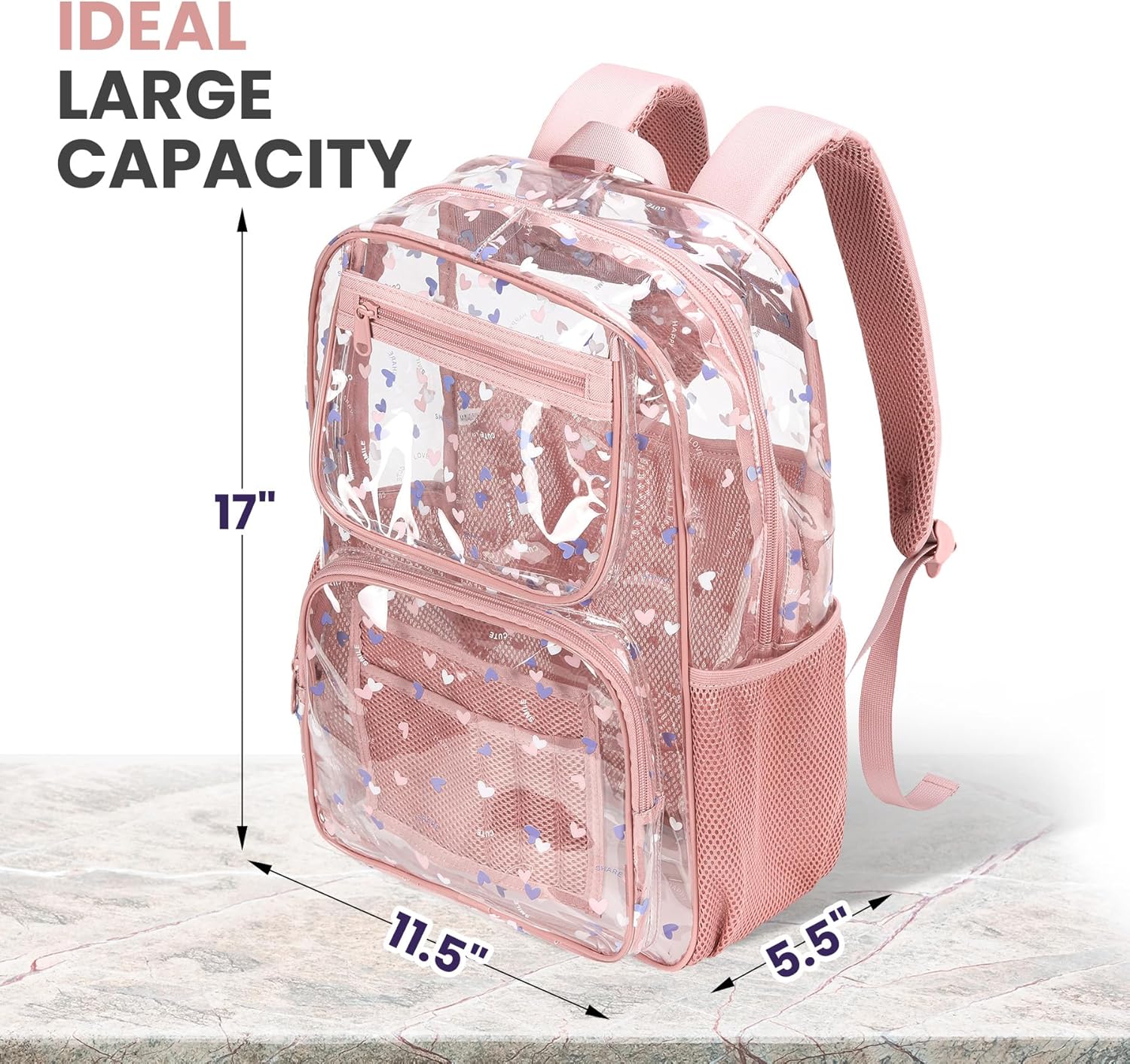 Skiennix Heavy-Duty Clear Backpack - Durable See-Through Bookbag in Pink | Ideal for School