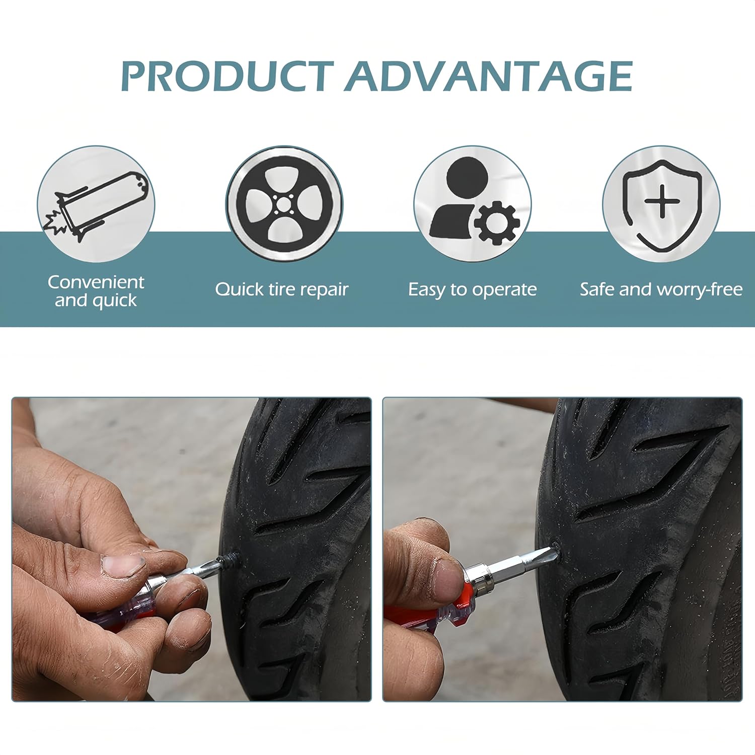 Skiennix Tire Repair Kit - 60 PCS Rubber Nails for Fast Self-Service Puncture Repair | Black