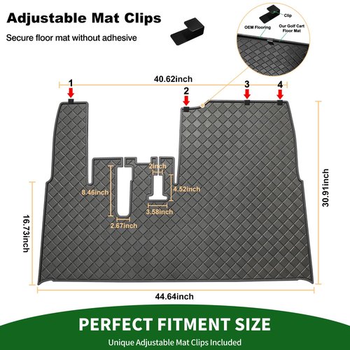 Cartalia Golf Cart Floor Liner Mat 8mm Thick Rubber Full Coverage Only Fit for 2007-2016 Yamaha Drive (Gen1), G29, YDR, Adventurer Carts Diamond Deluxe Non-Slip Front Feet Mat Replacement - Black Trim