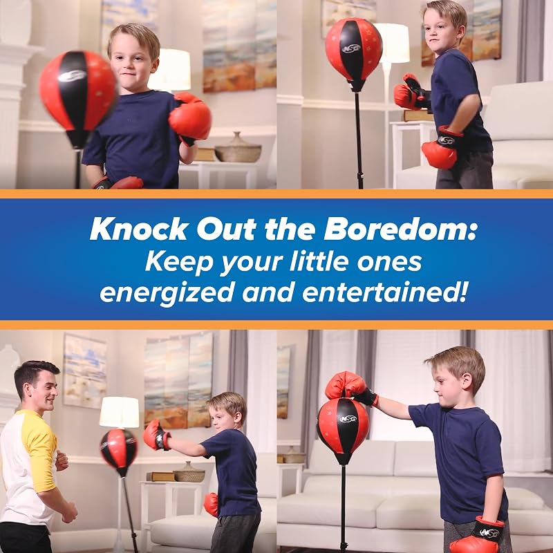 Punching Bag for Kids & Boxing Gloves Set - Adjustable Freestanding Jr Speed Bag (Small)