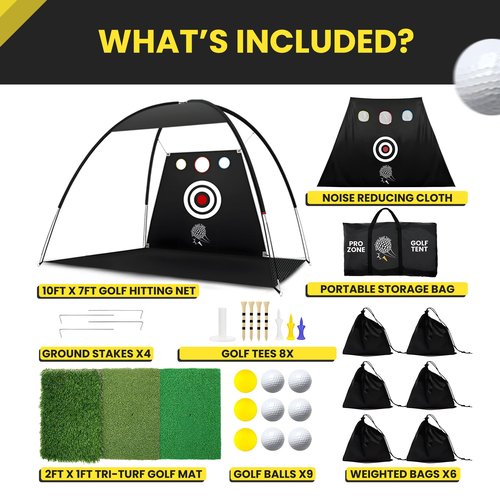 Golf Net, 10x7FT Home Golf Practice Net for Backyard, Golf Hitting Net with Tri-Turf Mat for Indoor & Outdoor, Practice Equipment, Backyard Driving Chipping Swing Training for Golfers