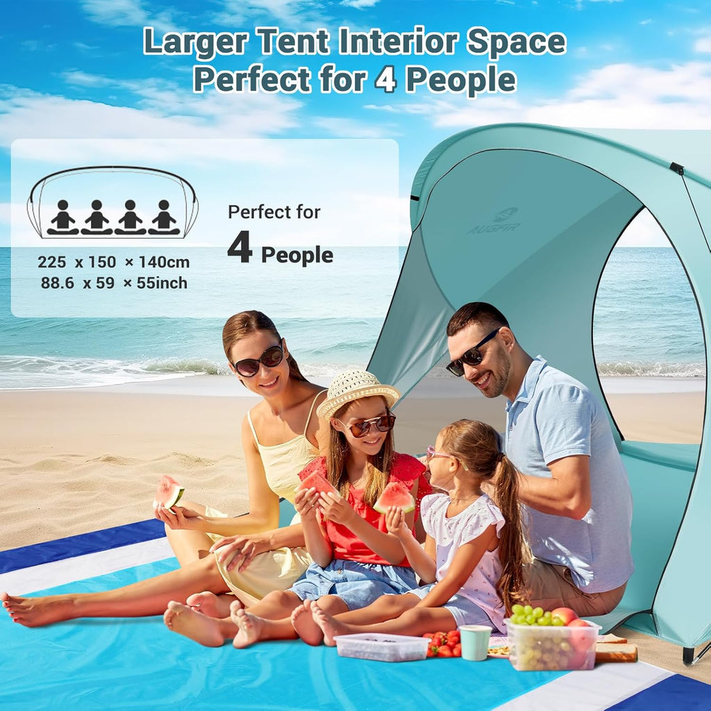 Skiennix Beach Tent - Portable Sun Shelter with UPF 50+ UV Protection | Family Canopy for 4 People (Green)