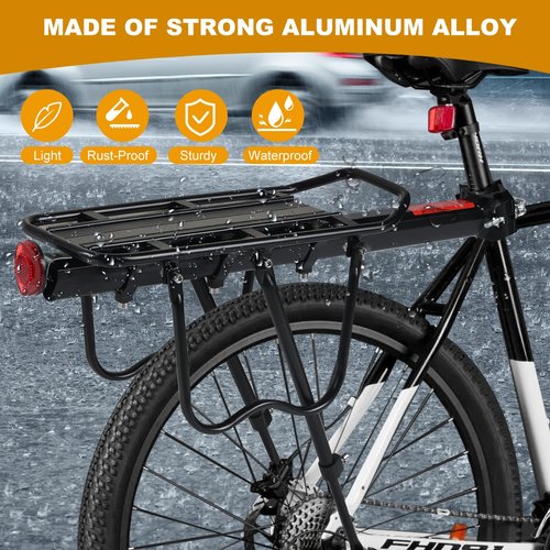 PussMog Rear Bike Rack, Aluminum Alloy, Black, 185 lbs Load Capacity, Quick Release, Cycling Camping Touring