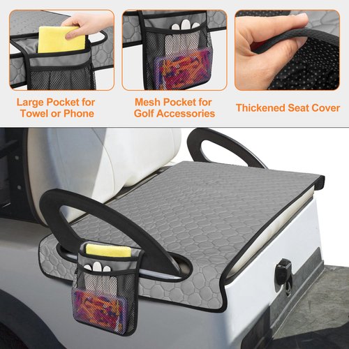 PGmoon Golf Cart Seat Covers, Golf Cart Seat Towel Blanket with 4 Side Pockets & Non-Slip Bottom Fits for EZGO, Club Car, Yamaha and More 2 Person Seats Golf Carts