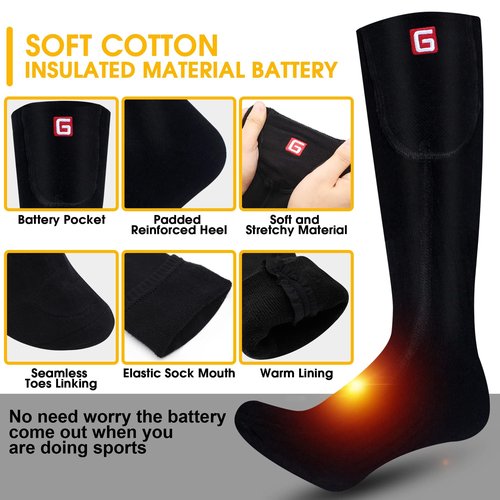 GEMSTONEGO Heated Socks for Men Women Electric Rechargeable Winter Heated Socks Warm Cotton Thermal Socks for Riding Camping Hiking Skiing Hunting