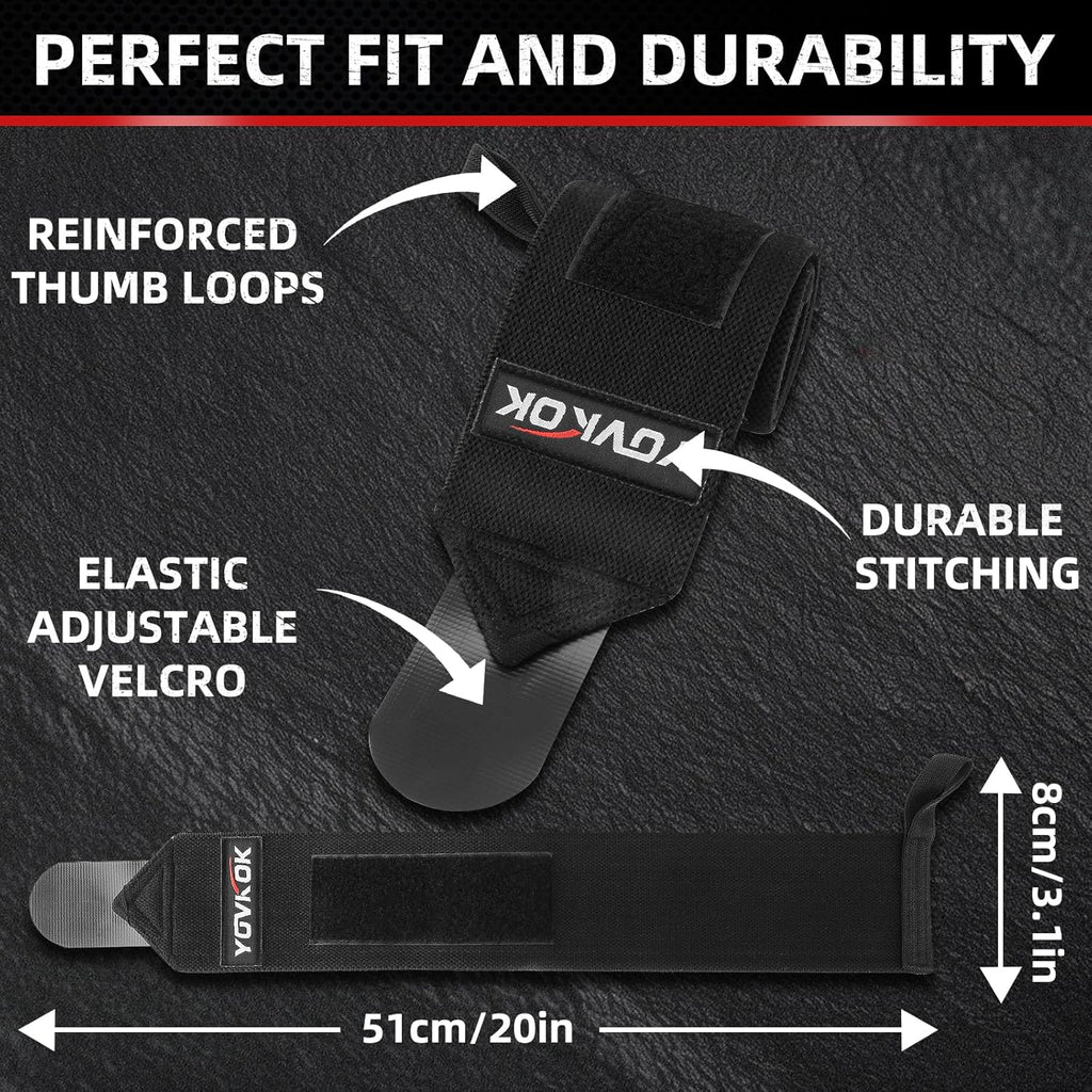 Skiennix Wrist Wraps - Adjustable Weightlifting Straps with Thumb Loops | Black Gym Support for Men & Women