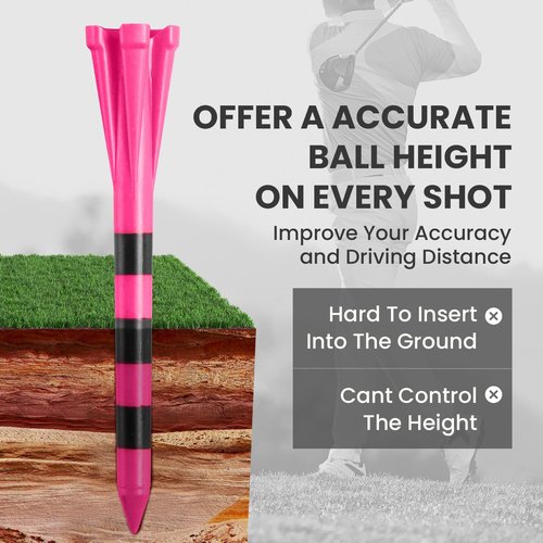 Golf Tees Plastic 3 1/4 2 3/4 inch Unbreakable 20 50 100 Pack, Bulk Long Stronger Upgrade More Durable Stable Reduce Friction Side Spin Tee Pink Pouple Gift for Men Women (50Pcs 3 1/4 inch, Pink)