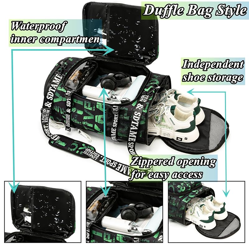 4‑Way Waterproof Gym Duffel Bag with Shoe & Laptop Compartment – Green (Variation: Green)