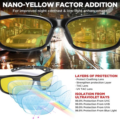 RIVBOS Night Vision Driving Glasses Anti Glare HD Yellow Tinted Sunglasses for Men Women RB833