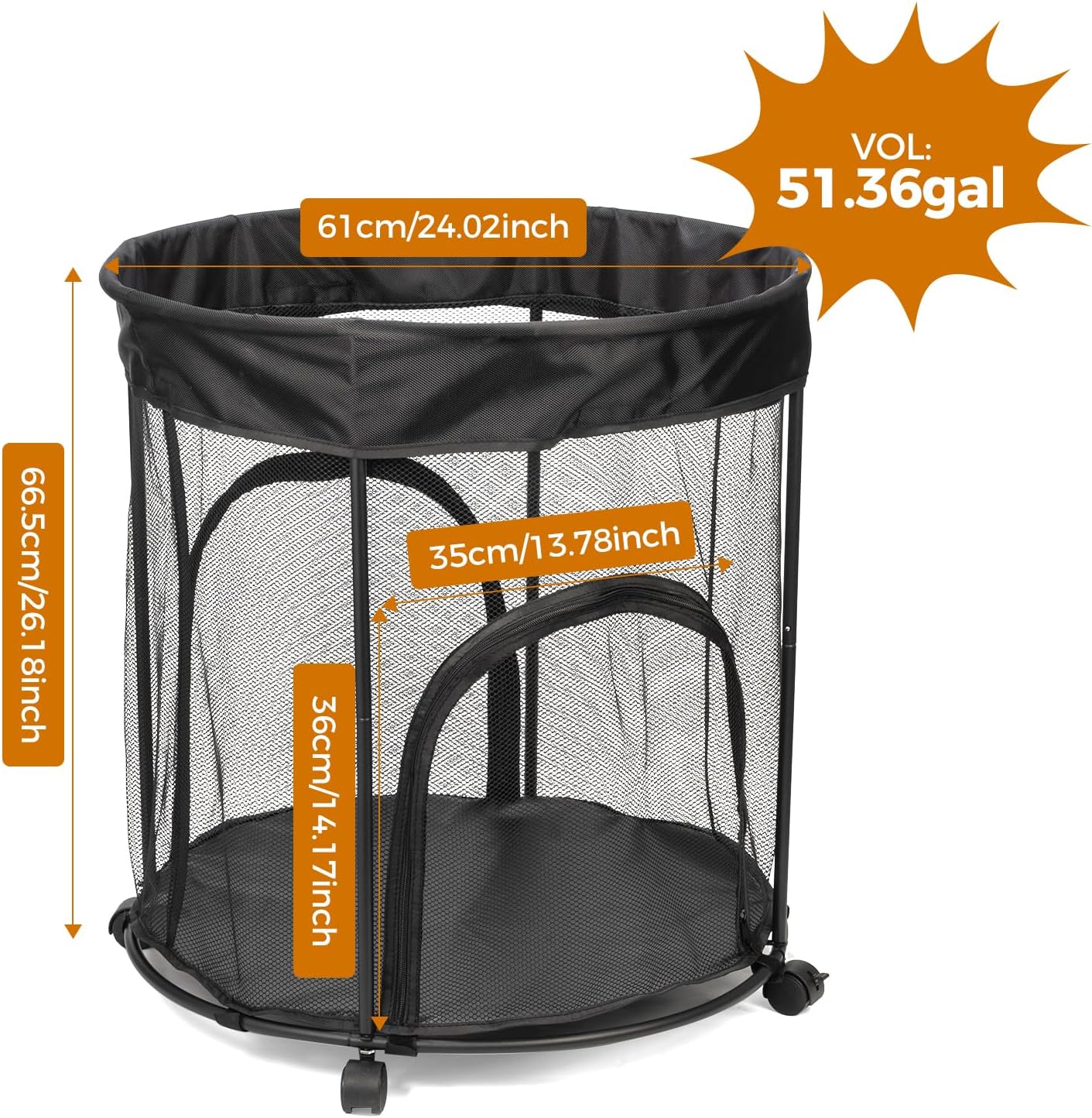 Skiennix Ball Storage Cart - 51.36 Gallon Capacity with Wheels & Side Opening Baskets | Ideal for Sports Balls