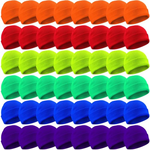 Yahenda 48 Pack Knit Beanies Hats Winter Beanie Hats Warm Knitted Cuffed Skull Cozy Cap for Men Women Unisex(Bright Colors,Lively Style)
