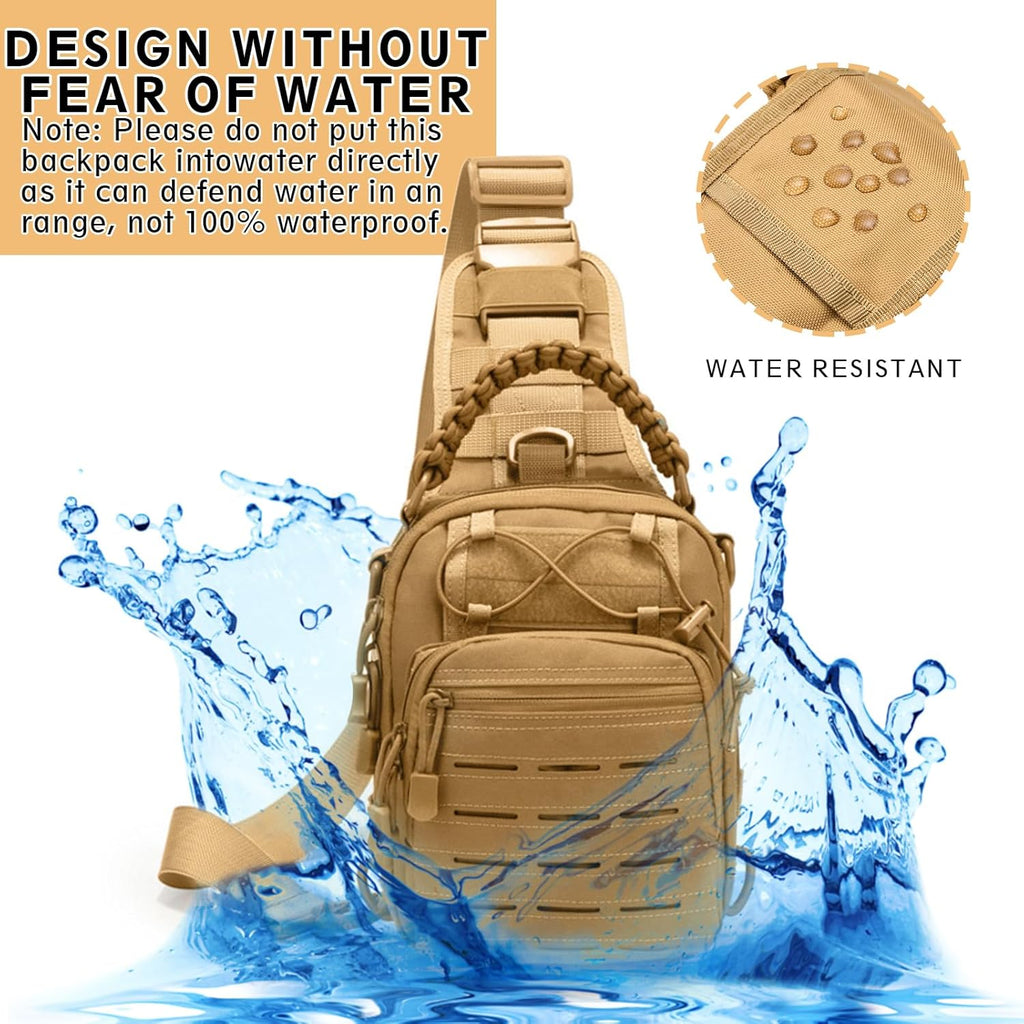 Skiennix Tactical Sling Backpack - Military Rover Crossbody Bag for Travel & Outdoor Adventures (Khaki)