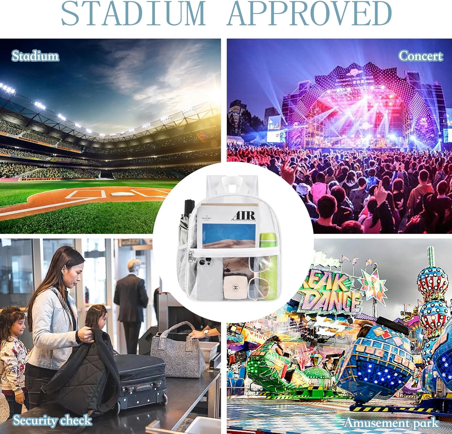 USPECLARE Clear Backpack - Stadium Approved 12x6x12 Waterproof Bag for Events & Concerts