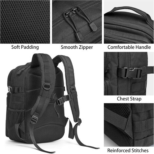 G4Free 25L Tactical Backpack - Fits 15" Laptop | Versatile Travel Bag for Men - Black
