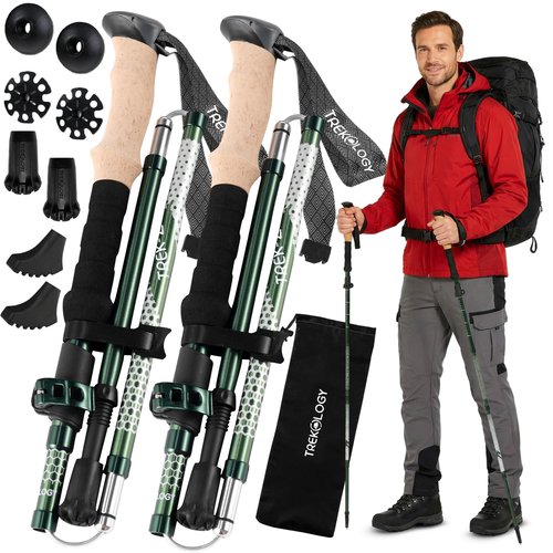 Trekology Trek-Z Collapsible Hiking & Trekking Poles - Balance Support for Seniors, Women, and Men, 2pc Per Set (Trek-Z Green, 100-120cm for Height: 4’11 to 5’10”)