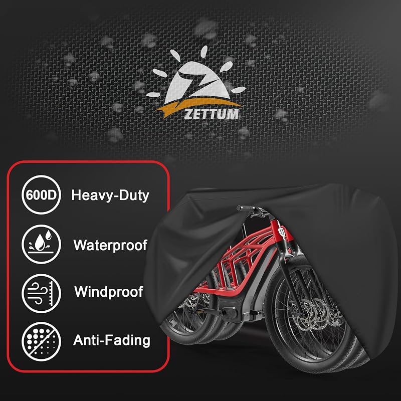 Stationary 3-Bike Cover, 600D Waterproof Large Outdoor Storage - Bike Cover, 83" x 46" x 47", Includes Carry Bag (XXL - 3 Bikes) by Zettum
