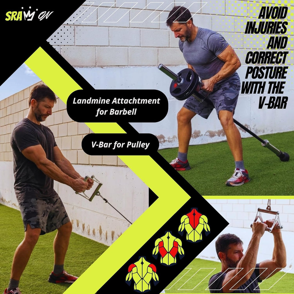V Bar Attachment | Landmine Handle for Barbell - Durable Steel with Electroplating | USA Patented