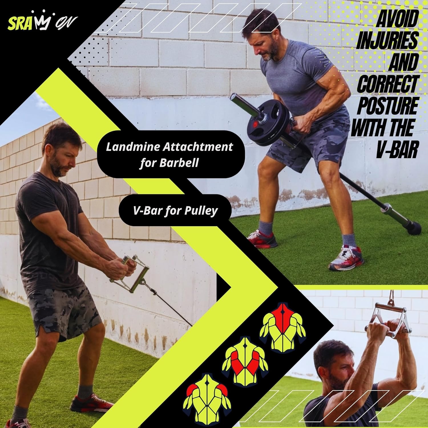 V Bar Attachment | Landmine Handle for Barbell - Durable Steel with Electroplating | USA Patented