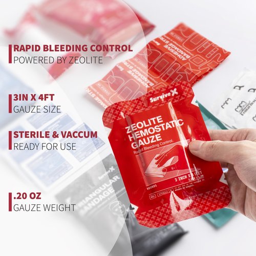 Survivex Hemostatic Gauze - Quick Blood Clotting Gauze for Wounds - Trauma Kit Hemostatic Dressing - 3 in x 4 FT - 2 PCS