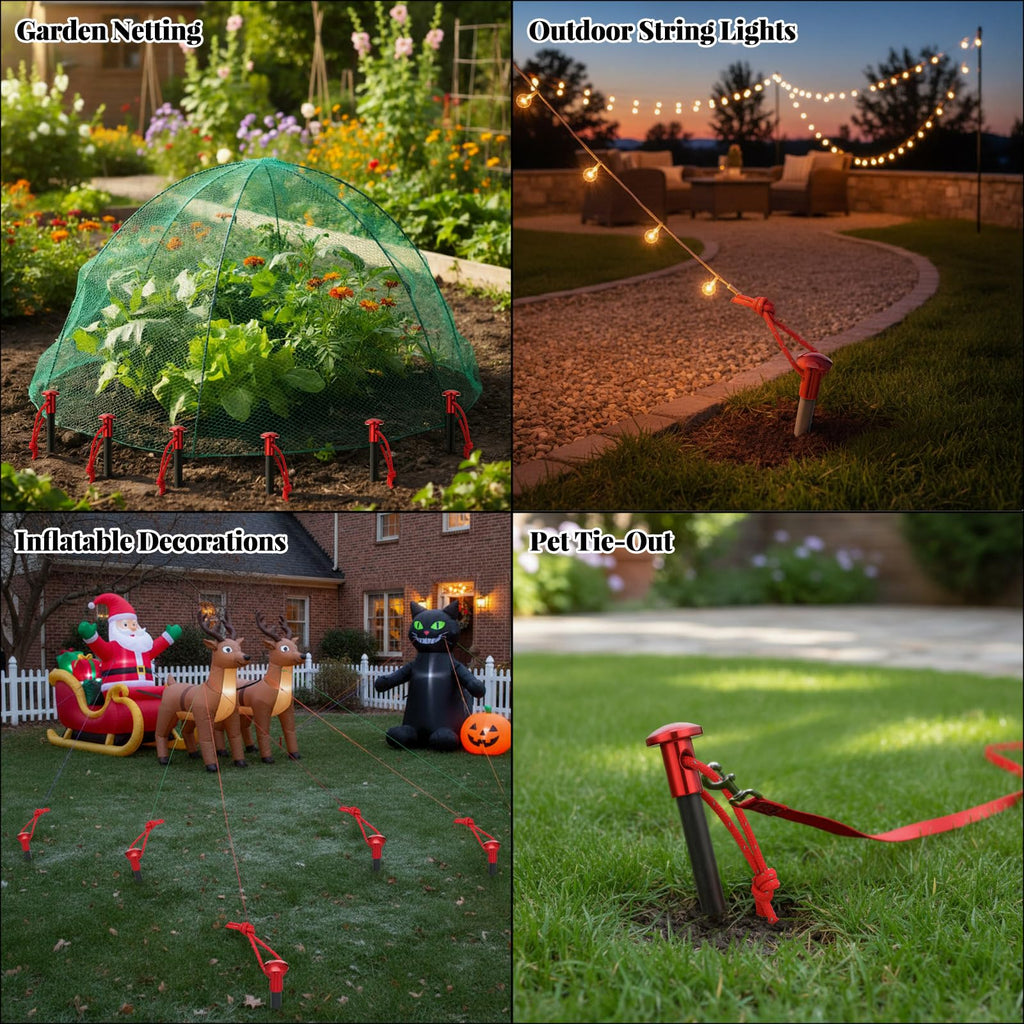 CraftyDream 6 Pack Carbon Core Tent Stakes 6 Inch Ultralight Carbon Camping Stakes with Aluminum Shell Tent Pegs with Nylon Cord for Backpacking Hiking (Red)
