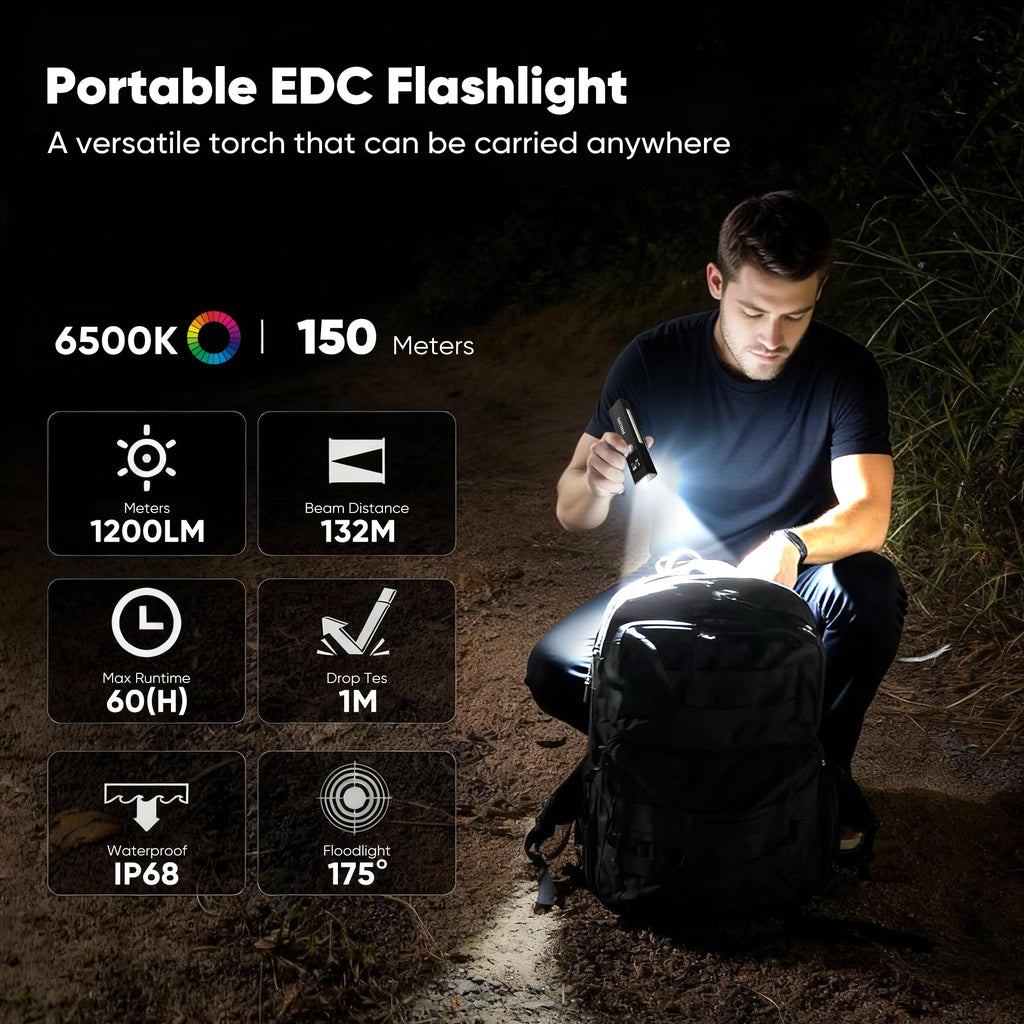 PHILIPS SFL6256 Rechargeable EDC Flat Flashlight with Green Laser, Warm and White LED Combo,1200 High Lumens Aluminium Portable Pocket Lights with 9 Modes,Triple Sources for Outdoors Emergency Working