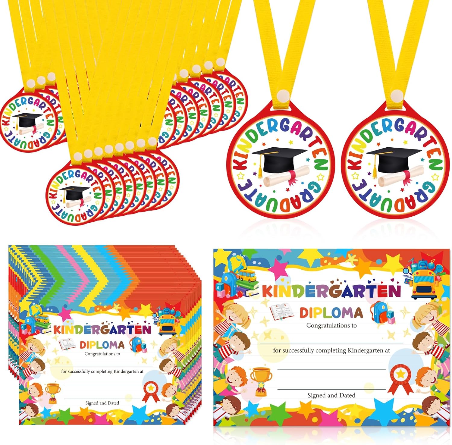 Regine Switzerland 48Pcs Graduation Medals & Certificates - Perfect for Preschool & Kindergarten Celebrations