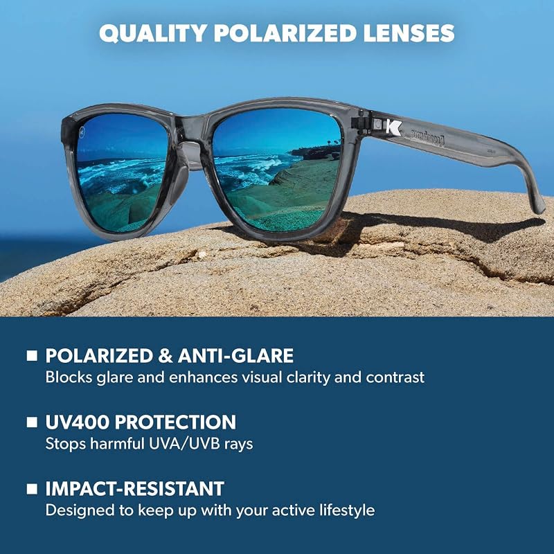 Knockaround Premiums Sport Sunglasses with Polarized Lenses - UV400, Clear Grey / Aqua