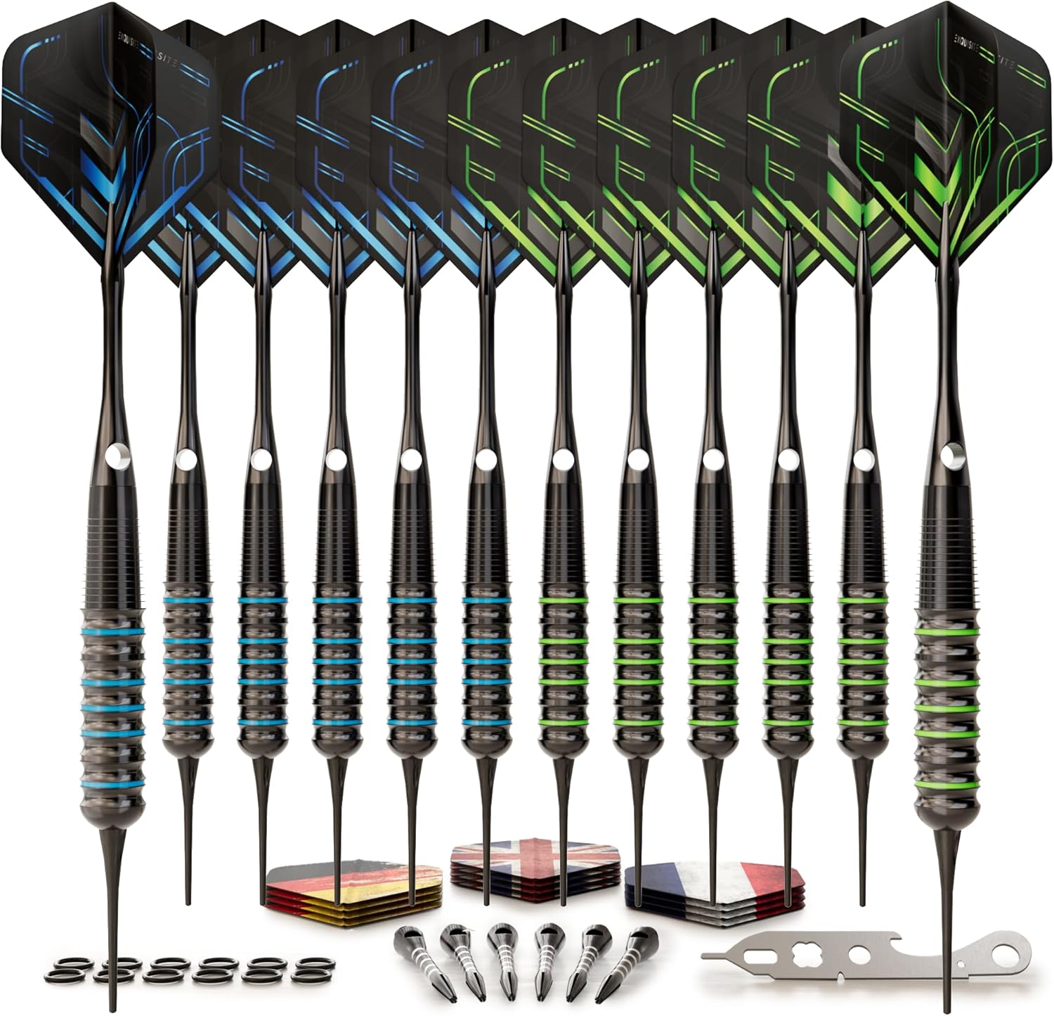 CC-Exquisite Darts Set - Professional Steel Tip Darts with 24 Flights & 18 Aluminum Shafts | 12 x 20/22g