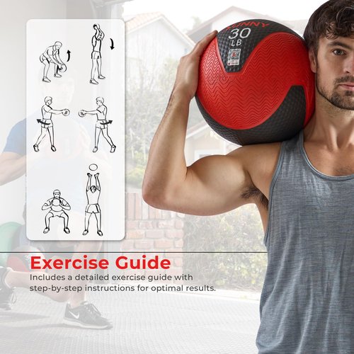 Sunny Health & Fitness 15LB Medicine Ball, Textured Rubber, Core Strength & Balance Training, Bouncing, Weight for Home Workouts SF-EB03-15