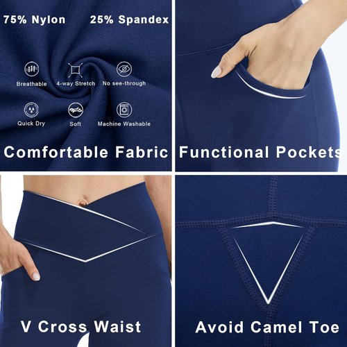 FireSwan Women's High Waisted Crossover Flare Leggings - Tummy Control with Pockets for Gym & Yoga