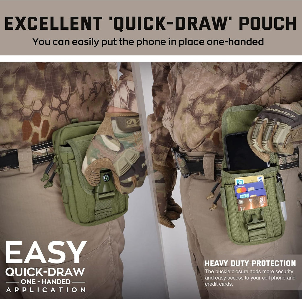WYNEX Tactical Compass Phone Pouch - Large Molle Smartphone Holster with Double Capacity & Carabiner