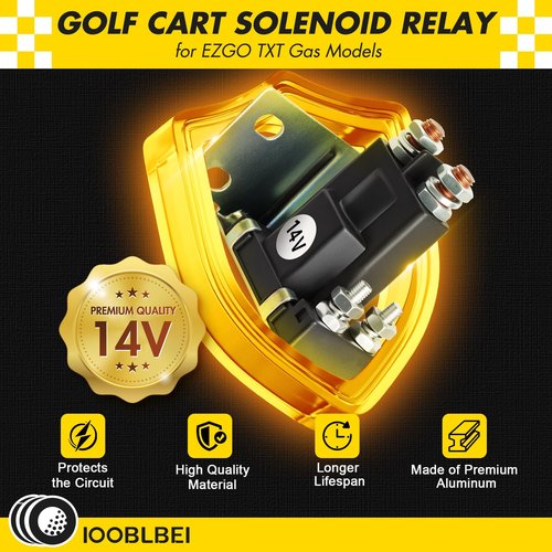 IOOBLBEI EZGO 14V Golf Cart Solenoid Compatible 4 Terminal for EZGO TXT 1994-up Gas Starter Continuous Duty Solenoid Switch Repair Replace OEM 27153G01, 612813