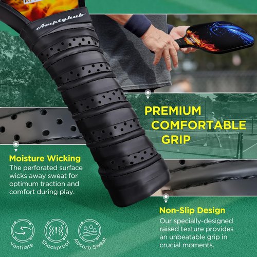 Carbon Fiber Surface Pickleball Paddles Set of 2, 2023 USAPA Approved, Polypropylene Honeycomb Core, Anti-Slip Sweat-Absorbing Grip, 2 Paddles, 2 Indoor Pickleball & 2 Outdoor Pickleball, 1 Carry Bag