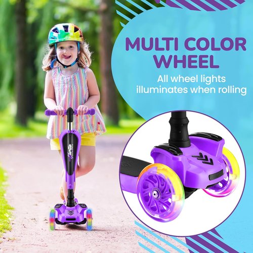 Hurtle 3-Wheeled Kids Scooter - LED Wheel Lights, Adjustable Handlebar, Foldable Seat | Sit or Stand Ride for Ages 1-14