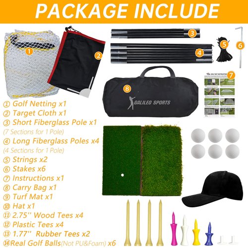 Gagalileo Golf Net: 10x7ft Practice Driving with Barrier Tur Mat Target for Backyard Home Adults Beginners