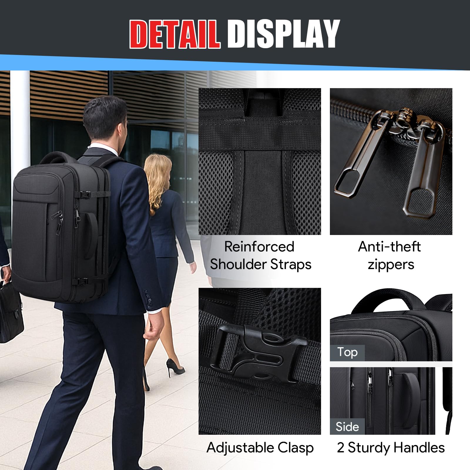 JARWAM Carry On Backpack with LifetimeWarranty, Expandable Travel Backpack for Men, TSA Flight Approved Anti-Theft Large Duffel Bag Fits 17.3 Inch Laptop, Black
