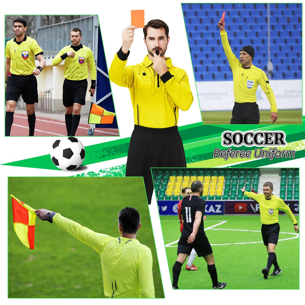 CUTIEHON Soccer Referee Jersey, Long Sleeve Official Pro Soccer Referee Shirt, Featuring a Badge Holder & Pockets