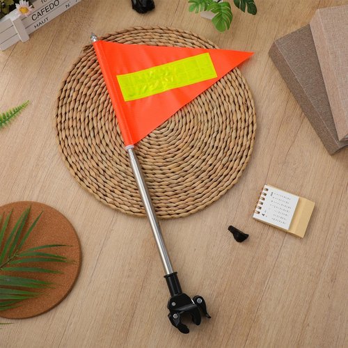 Bike Flag with Pole for Safety, High Visibility Double-sided Reflective Bicycle Flag, Tear-Resistant Waterproof Orange Triangle Golf Cart Wheelchair Flag (Telescopic 20-120cm)