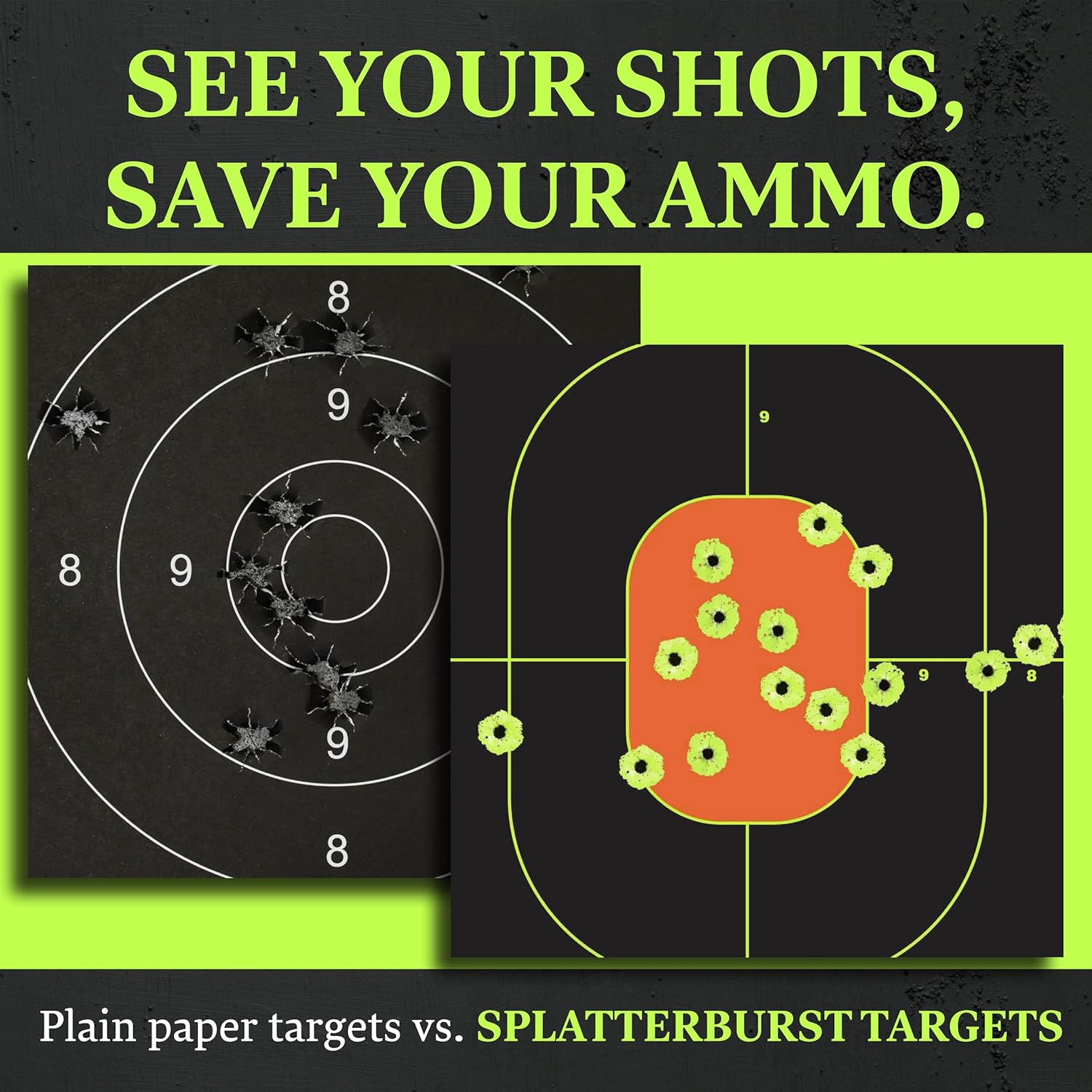 Splatterburst Targets - 12x18 Inch Bullseye Targets - Bright Fluorescent Yellow for Easy Shot Visibility - Made in USA