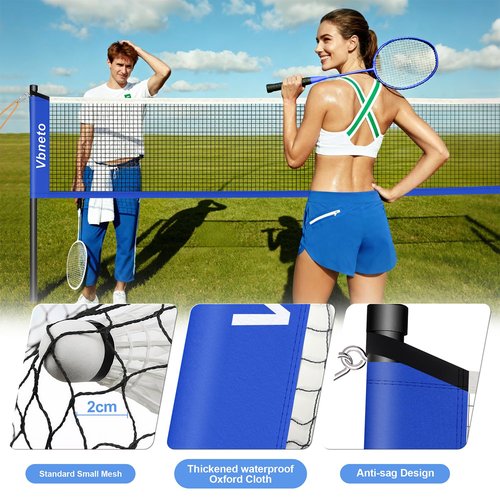Vbneto Badminton Set, Portable Outdoor Anti-Sag System – Official 20ft x 5ft Easy Setup Durable Net with 4 Rackets, 3 Shuttlecocks & Carry Bag for Backyard, Lawn or Beach Fun