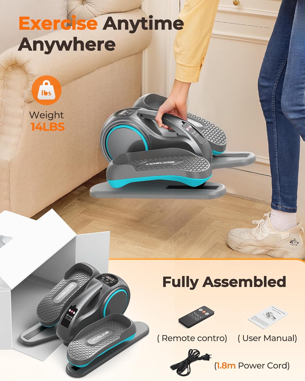 YOSUDA Under Desk Elliptical - Quiet & Portable Electric Seated Pedal Exerciser with 10 Resistance Levels