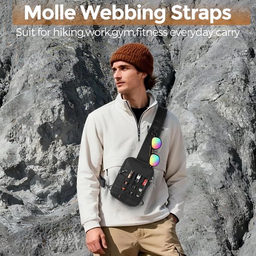 VADOO Small Sling Bag for Men, Tactical Crossbody Bag with Zipper Lock, RFID and Molle System for Travel Work Outdoor