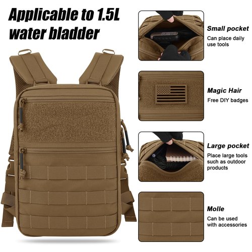 PETAC GEAR Tactical Molle Hydration Pack for 1.5L - Lightweight Water Reservoir Bag for Molle Vest Backpack, for Hiking, Hunting（CB）