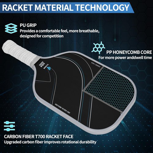 Fligon Pickleball Paddles Carbon Fiber T700 Surface USAPA Approved Pickleball Paddle Enhanced Grip & Spin Featuring 16MM Polypropylene Honeycomb Core Perfect for Beginner and Advanced Players（Grey）