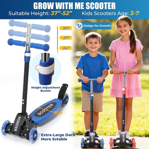 Foldable Kids Scooter - Lean-to-Steer Technology, LED Light-Up Wheels | Adjustable Handlebar for Ages 3-7