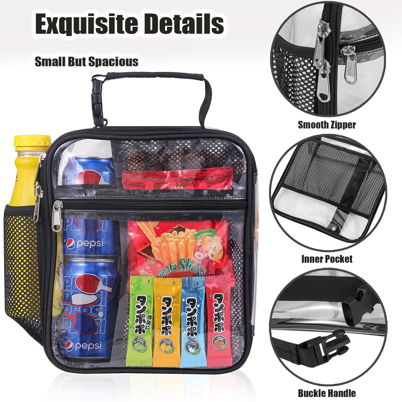 Oraben Stadium Approved Clear Lunch Bag for Sprots Work Durable Clear Lunch Bags Durable PVC Plastic See Through Lunch Bag for Men Women