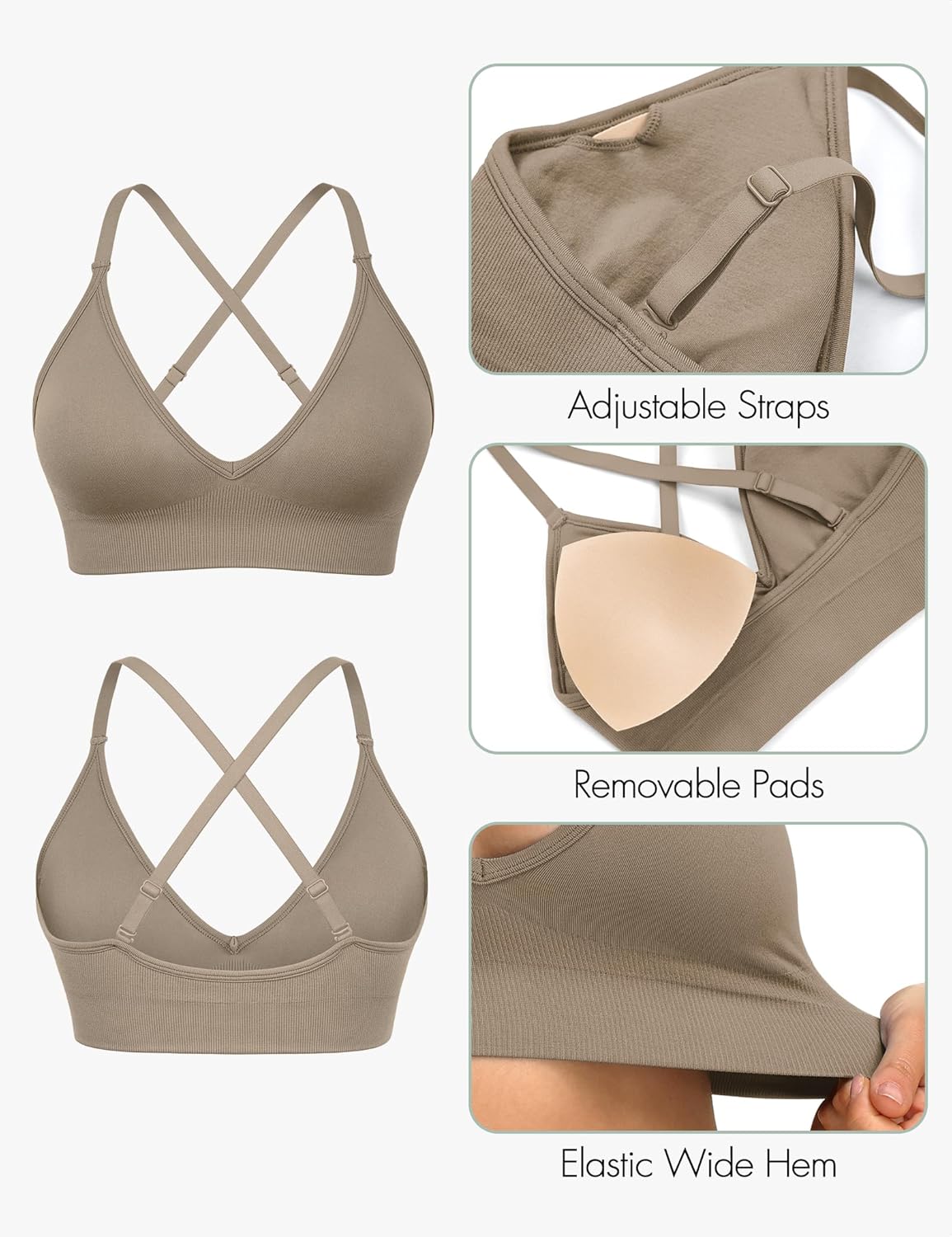 WANAYOU Sports Bras for Women - Deep V Neck Adjustable Criss Cross Back Bralettes | 3 Pack